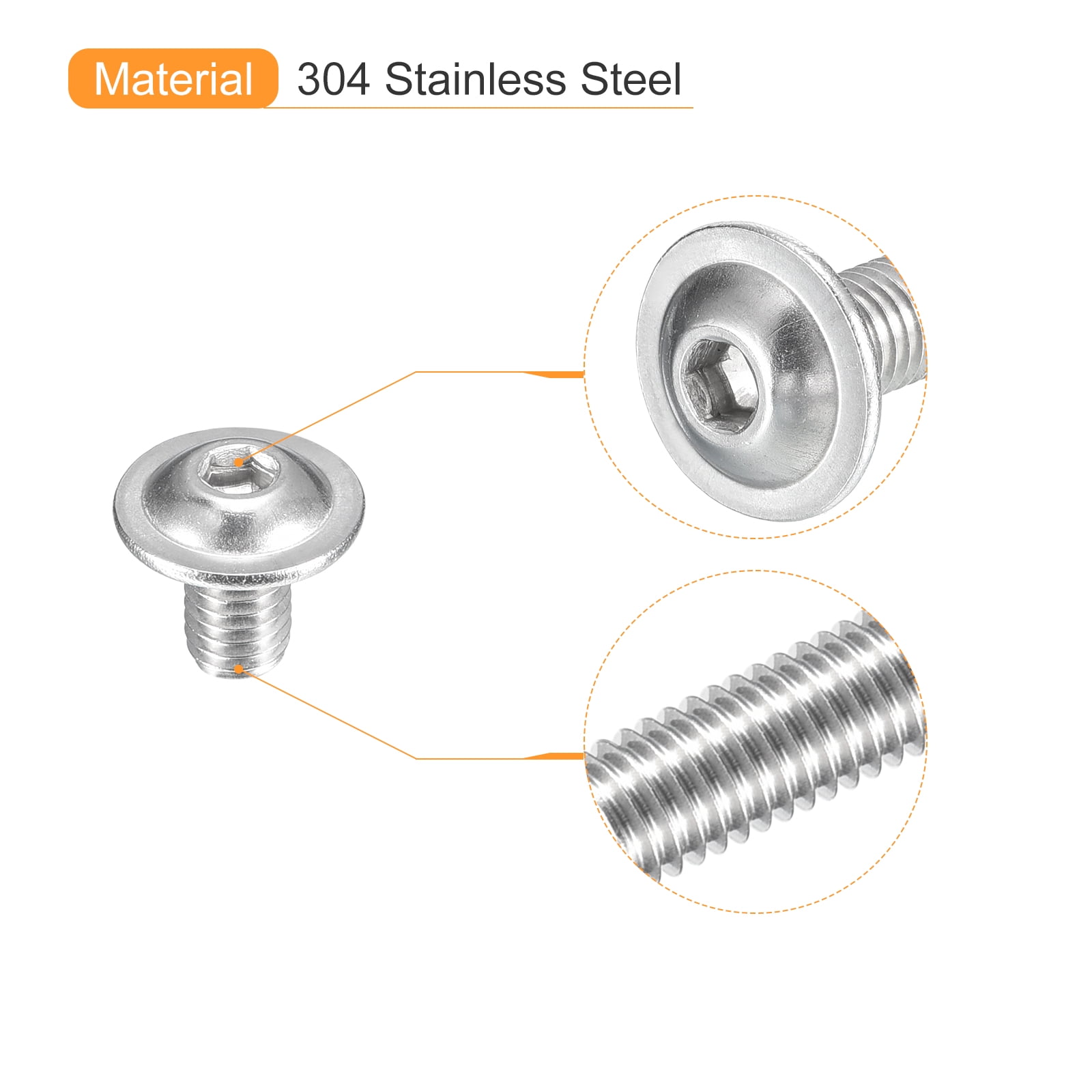 Uxcell Flanged Button Head Socket Cap Screws, 100 Pcs M5x8mm - 304 Stainless Steel Socket Drive Fasteners Bolts, Fully Thread Machine Screws (Silver)