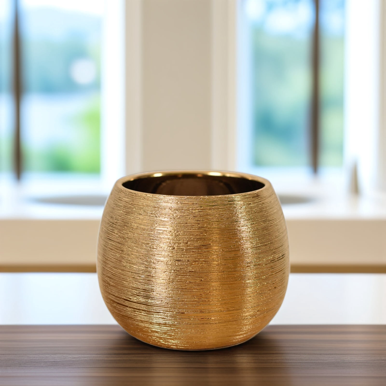Worgeous Gold-plated Ceramic Flowerpot for Gardening Round Vase Succulent Planter Golden