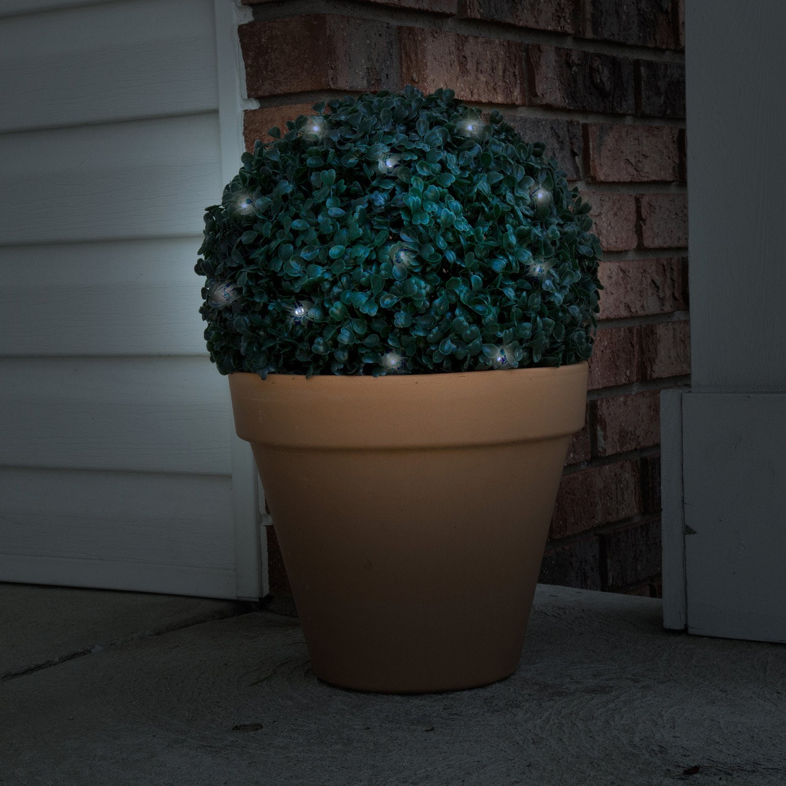 Lighted Faux Topiaries Ball Wood-Look Planter with LED Lights 