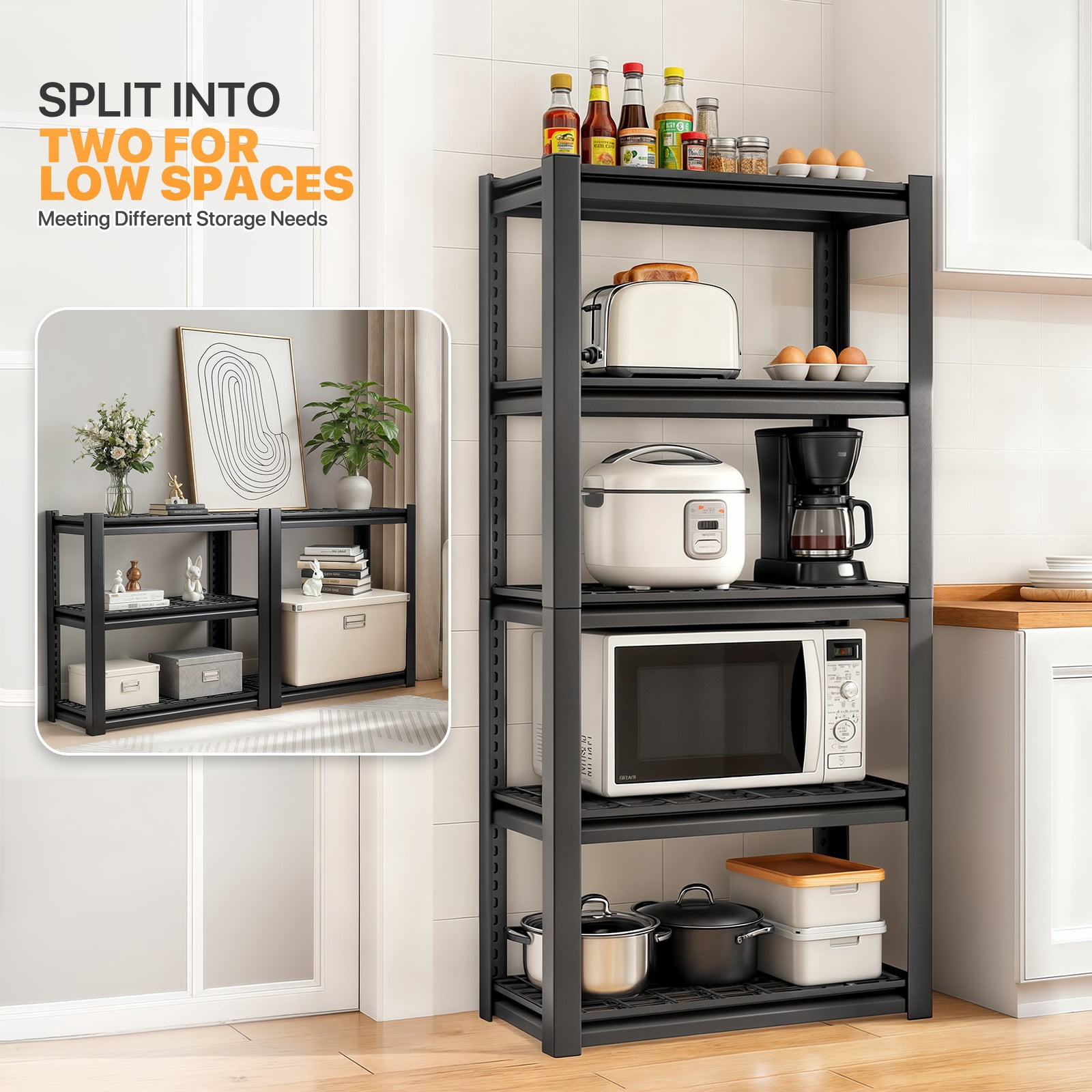 Magshion Heavy Duty 5-Shelf Storage Shelves, Wide Metal Shelving Unit Organizer for Garage, Kitchen, Basement, 72" H x 35.5" W