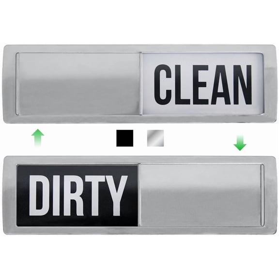 GORILLA GRIP Dishwasher Magnet Clean Dirty Sign, Optional Adhesive for Non-Magnet Surfaces, Silver