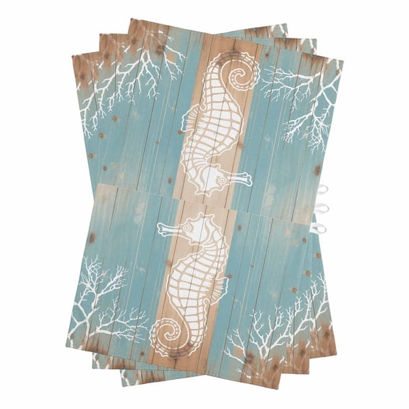 Coastal Sea Horse Kitchen Towels Set of 3, Water Absorbent Dish Towel, Summer Coral Ocean Vintage Wood Decorative Hand Towels - Quick Drying Cloth for Cooking Baking, 18x28 Inch