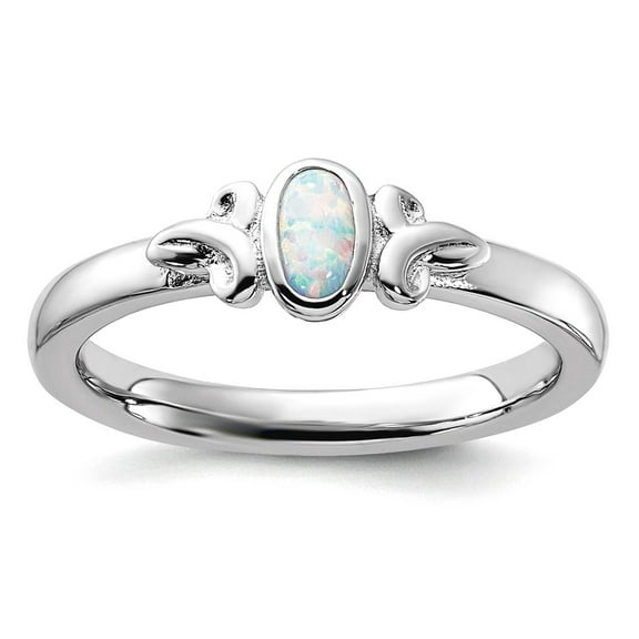 925 Sterling Silver Stackable Simulated Opal Ring Size 10 Stackable Ring for Women