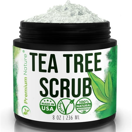 Tea TreeOil Body Scrub - 12 oz 100% Natural Body & Foot Scrub - Best Antibacterial Antifungal Exfoliator with Dead Sea Salt and EssentialOils - Fungal Treatment Athletes Foot