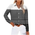 thumbnail image 2 of Elvqul Black Shirts for Women Button up Plus Size Collared Womens Blouses Long Sleeve Open Front Striped Shirt, 2 of 4