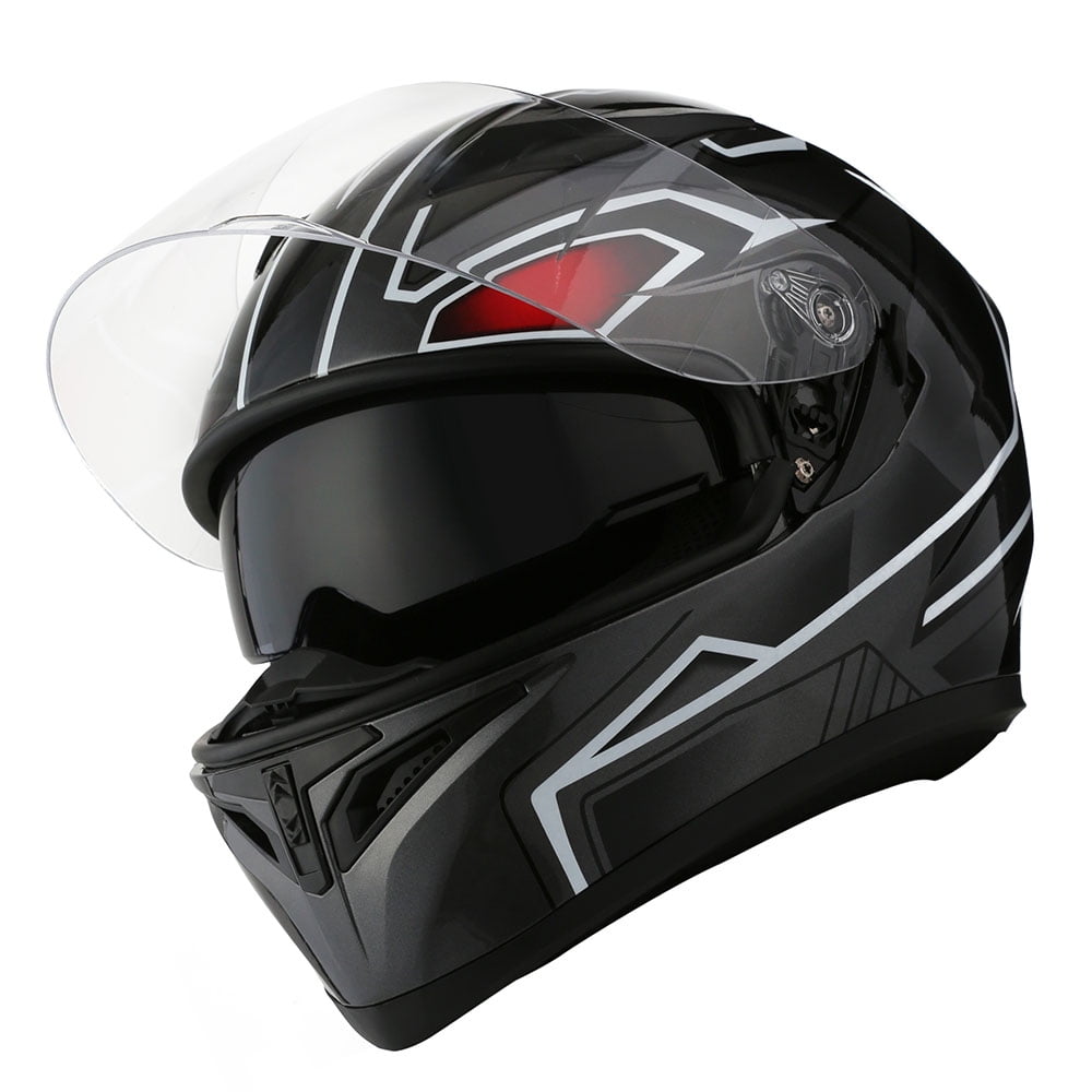 1Storm Motorcycle Full Face Helmet Street Bike Dual Visor/Sun Shield HJK316 Panther Black