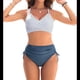 thumbnail image 2 of Conjunto de Bikini de Cintura Alta con Cordón Ajustable para Mujer, Traje de Baño Cruzado con Lazo en la Espalda. Azul L, 2 of 9