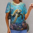 thumbnail image 6 of Nautical Green Sea Turtles Women's Short Sleeve Tops Casual Blouses T Shirt, 6 of 6