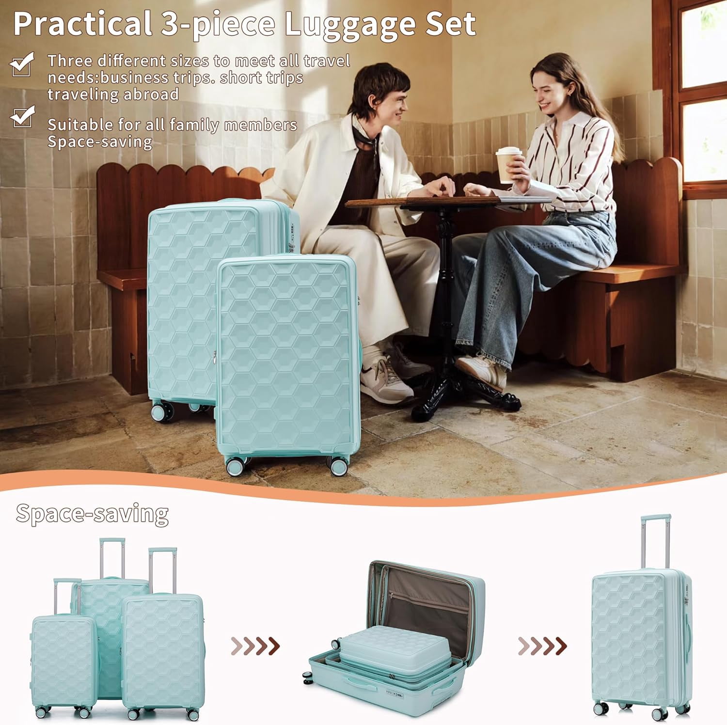 Tabaray Luggage Sets of 3 Piece(20/24/35), 3pc Expandable Carry On Luggage w TSA Lock Airline Approved, PP materials Hard Shell & Lightweight Suitcase for Travel, Bussiness Trip, Vacation