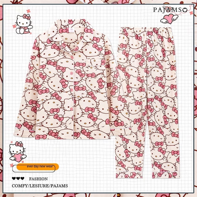 Sanrio Kuromi-Conjunto de muebles para el hogar de algodón para mujer, manga larga, dibujos animados japoneses, Ins, estudiante, primavera y otoño