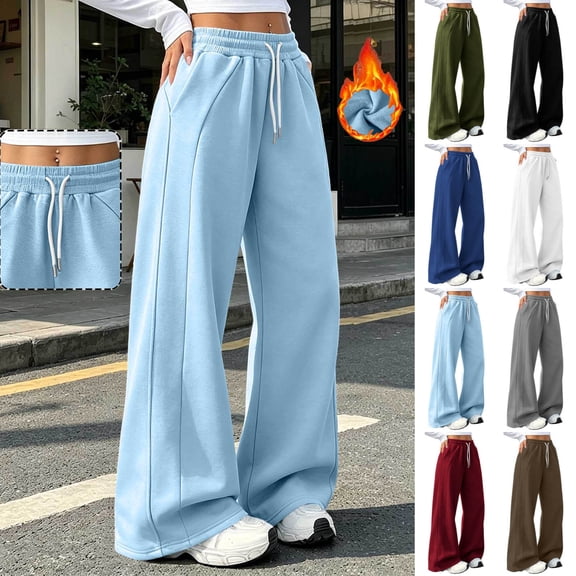 Zormilly Sweatpants for Women Elastic High Waisted Wide Leg Sweatpants with Pockets Drawstring Light Fleece Baggy Sweatpants, S-2XL