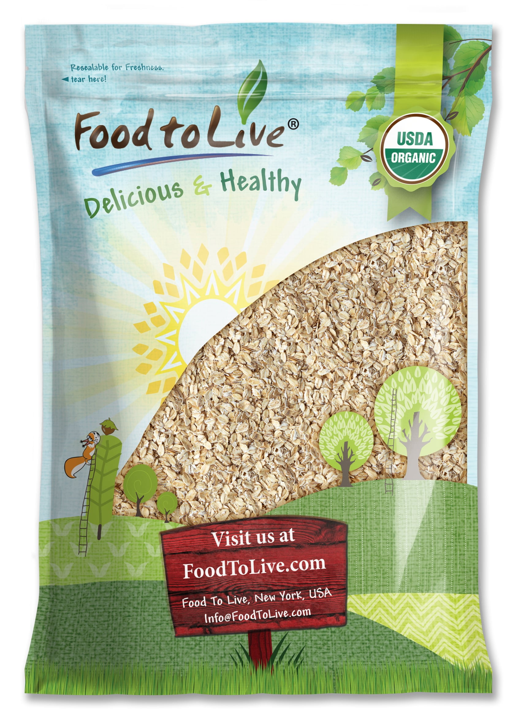 Organic Rolled Oats, 5 Pounds — Non-GMO, Kosher, Raw, Vegan — by Food to Live