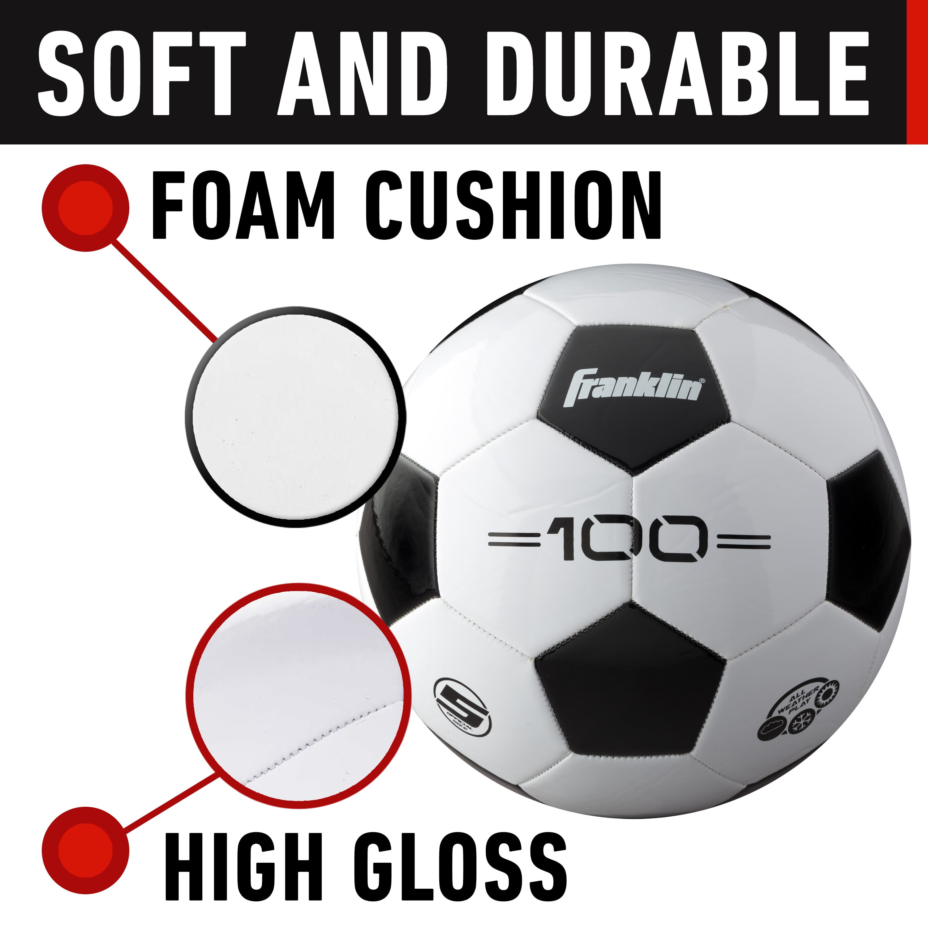Franklin Sports Traditional Style Soccer Ball, Size 5, All-Weather