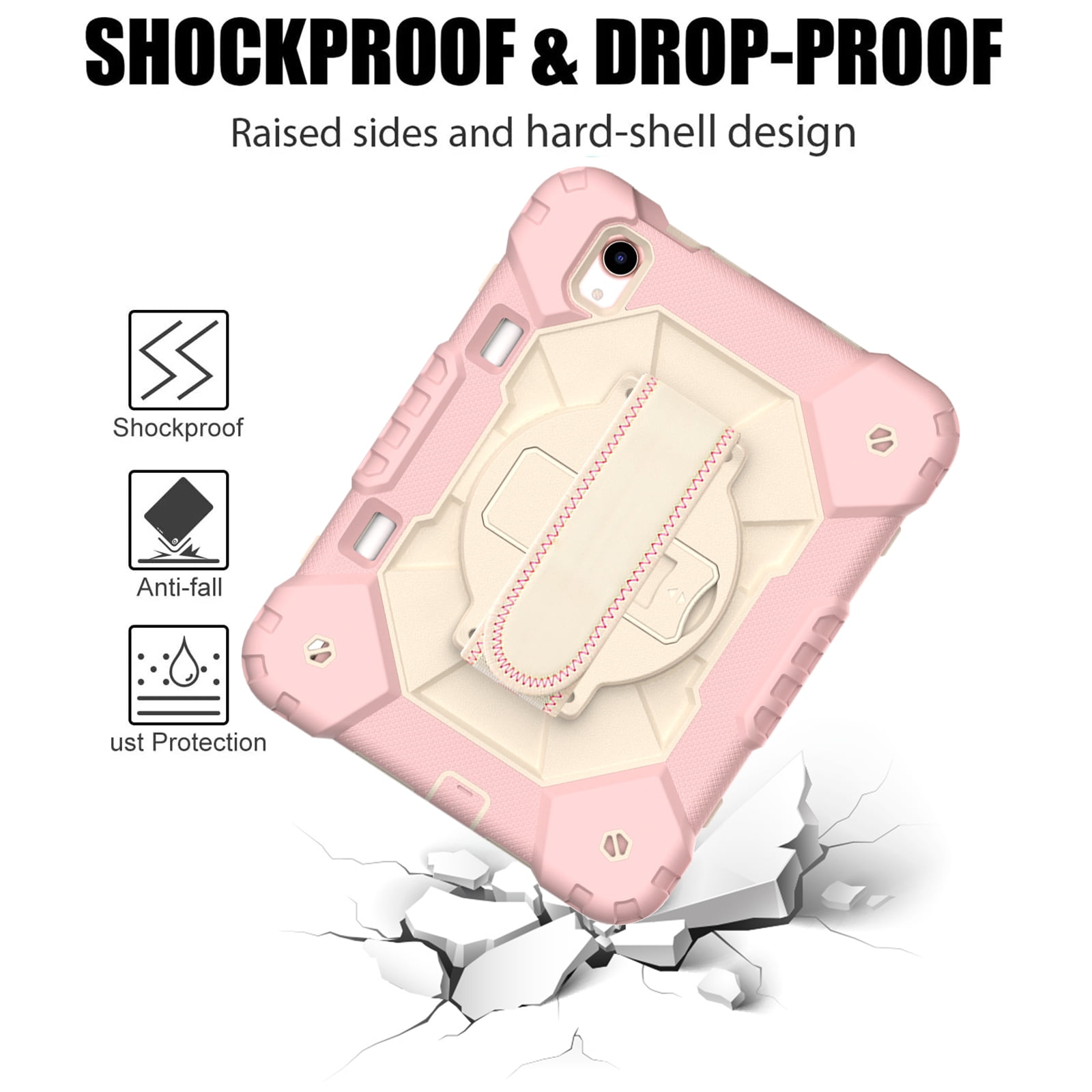 Case for iPad Mini 6 2021 8.3-inch, Kids Shockproof Rugged Hybrid 360 Rotating Stand Cover with Hand Shoulder Strap/Pencil Holder