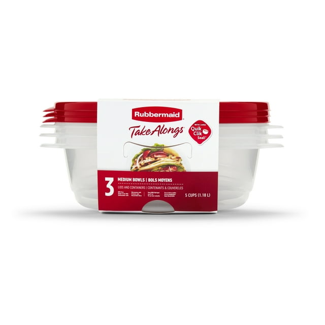 Rubbermaid TakeAlongs Round Food Storage Containers, 1.18 L (5 Cup), Ruby Red, 3 Pack