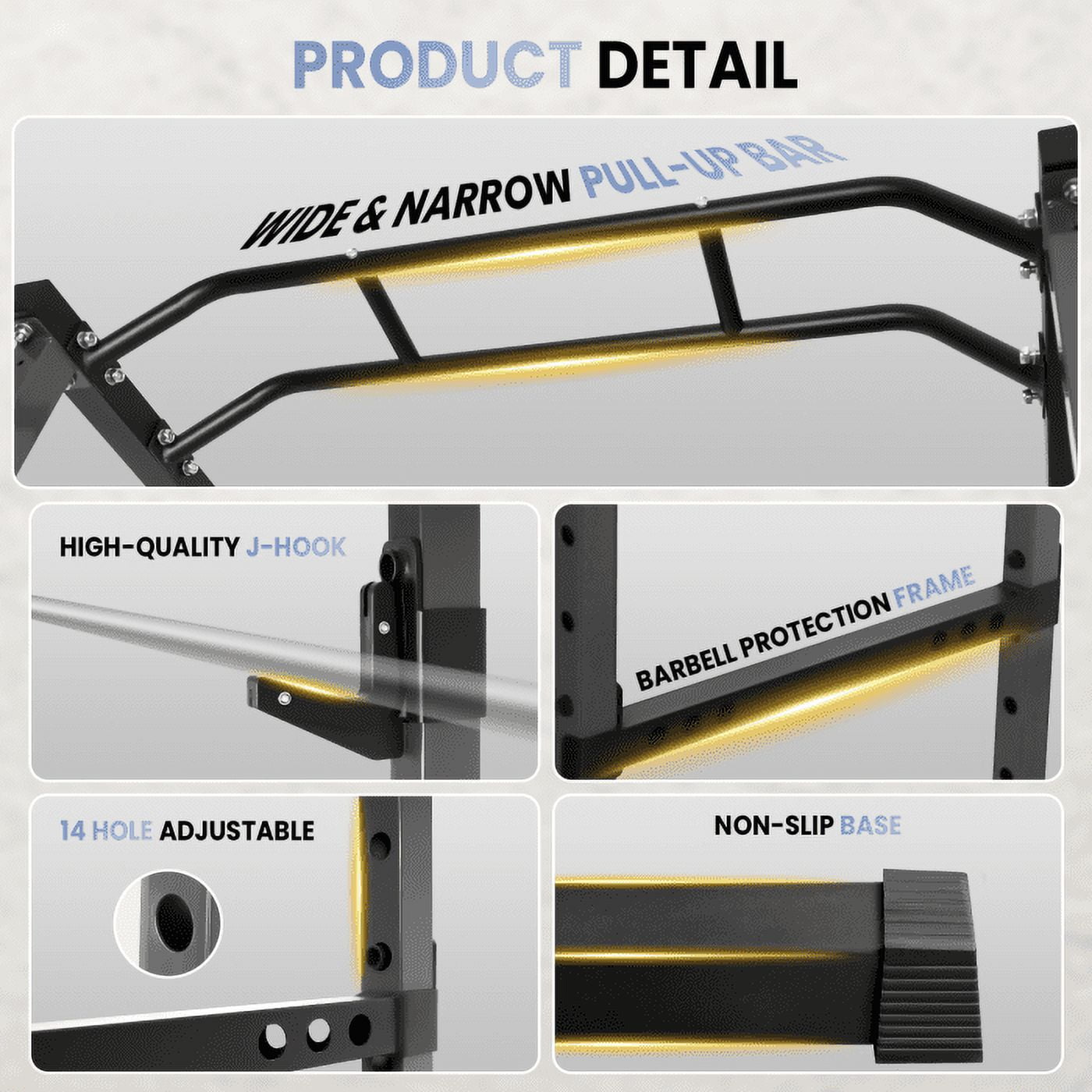 Multifunctional Squat Rack, 1.8mm Thickened Steel Pipe, 1200LB Load-bearing, 14-Level Adjustment, Power Cage, Power Rack, Squat Rack - Used in Home Gyms, Commercial Gyms, Fitness Clubs