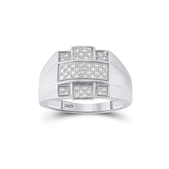 Sterling Silver Mens Round Diamond Cross Fashion Ring 1/6 Cttw