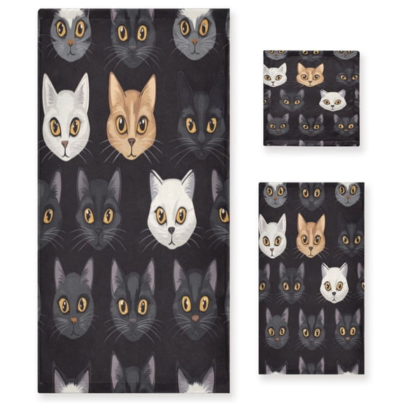 Three-Piece Towel Set Face Towel Towel Set Hand Towel Bath Towel Cotton Bath Towels Bath Towel Sets Hand Bath Towels Black Cartoon Cat Face