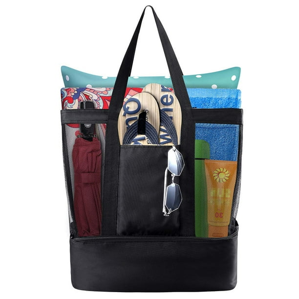 Bolsas y bolsos de playa de malla para mujeres, capacidad máxima de 17" x 15" x 6", bolso de mano duradero para juguetes para playa, picnic