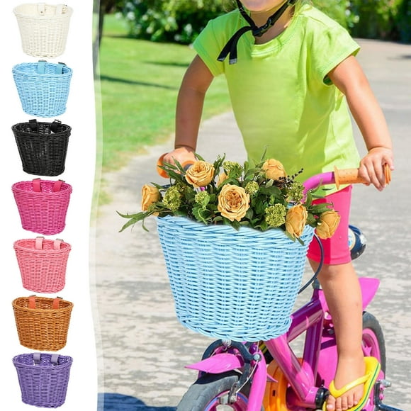 Incredible Savings,Kids' Hand-Woven Front Handlebar Bike Basket, Detachable Bicycle Basket for Children, | Plastic, Pink-696 $BS$3