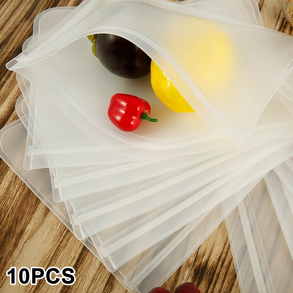 10X Resealable Silicone Food Storage Bags Freezer Kitchen Vacuum Fresh