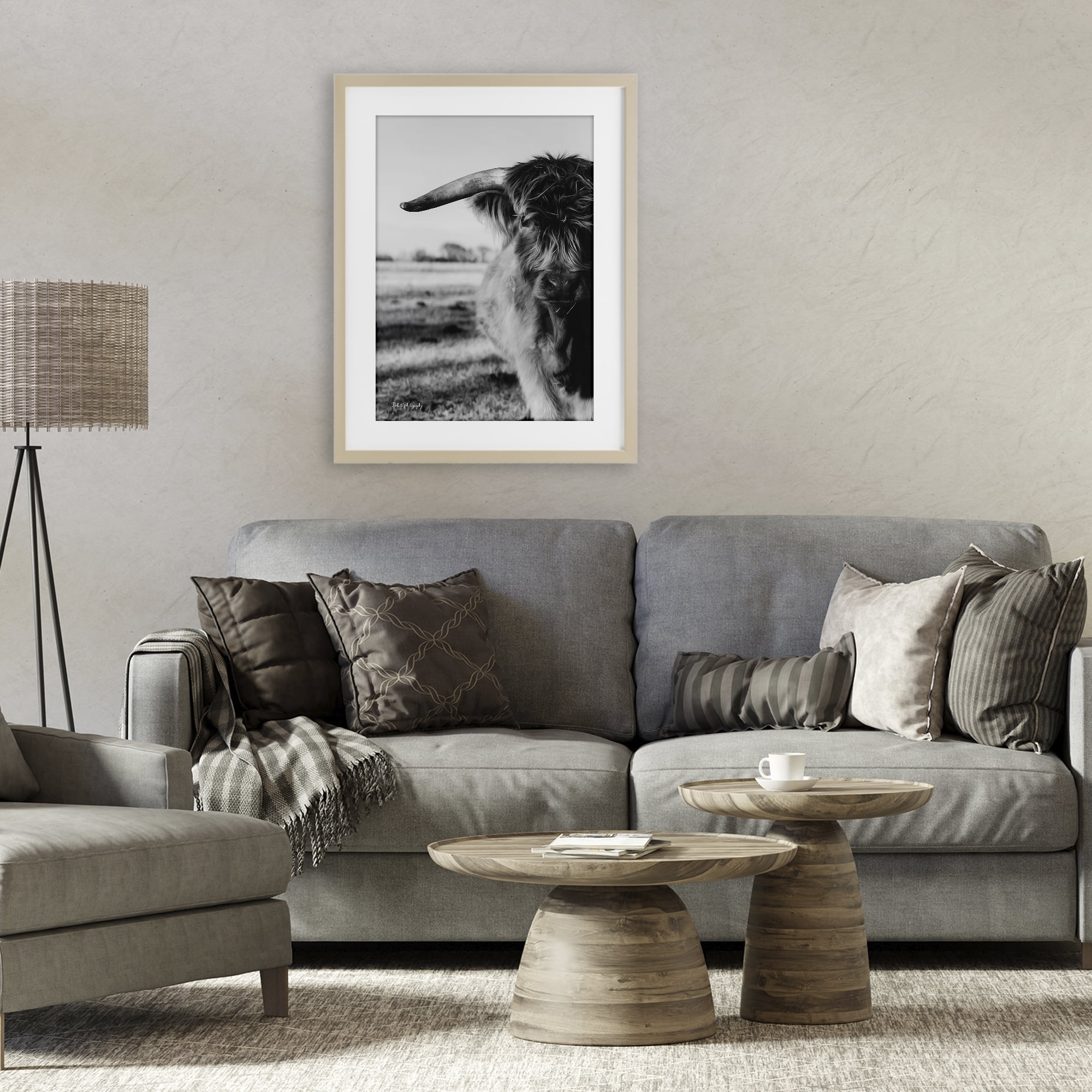 Stupell Industries Baby Cattle in Monochrome Birch Framed Print Under Glass, design by Dakota Diener