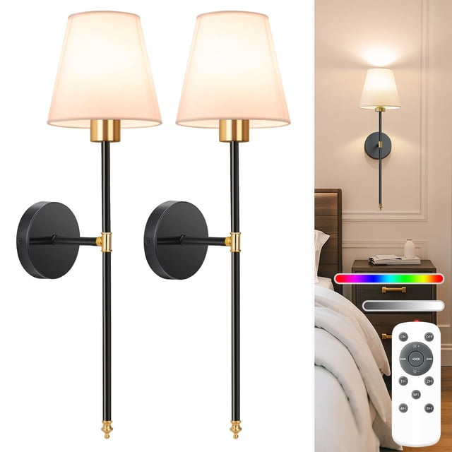 Aplique de Pared NIORSUN a Batería Juego de 2 con Control Remoto Dorado