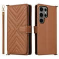 thumbnail image 5 of Wallet Case for Samsung Galaxy S24 Ultra with Wrist Strap, Crossbody Shoulder Strap, Card Slots Purse, Luxury PU Leather Kickstand Cell Phone Cover Maagnetic Closure for Galaxy S24 Ultra, Brown, 5 of 11