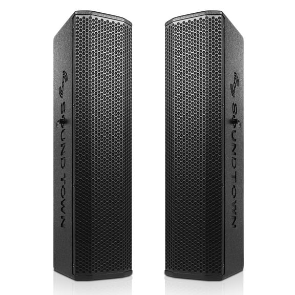 Sound Town Pair of Passive Wall-Mount Column Mini Line Array Speakers with 4 x 5” Woofers, Black for Live Event, Church, Conference, Lounge, CARPO-V5B
