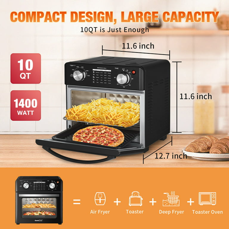 Air Fryer Toaster Oven, 10 qt Family size, Healthy Cooking & User Friendly, with Roast Tray, Size: 10qt, Black