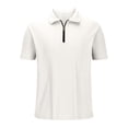 thumbnail image 4 of Birdeem Chemises pour Hommes Couleur Unie Fermeture Éclair Décontractée Manches Courtes Col Rabattu Blouse Chemise, 4 of 12