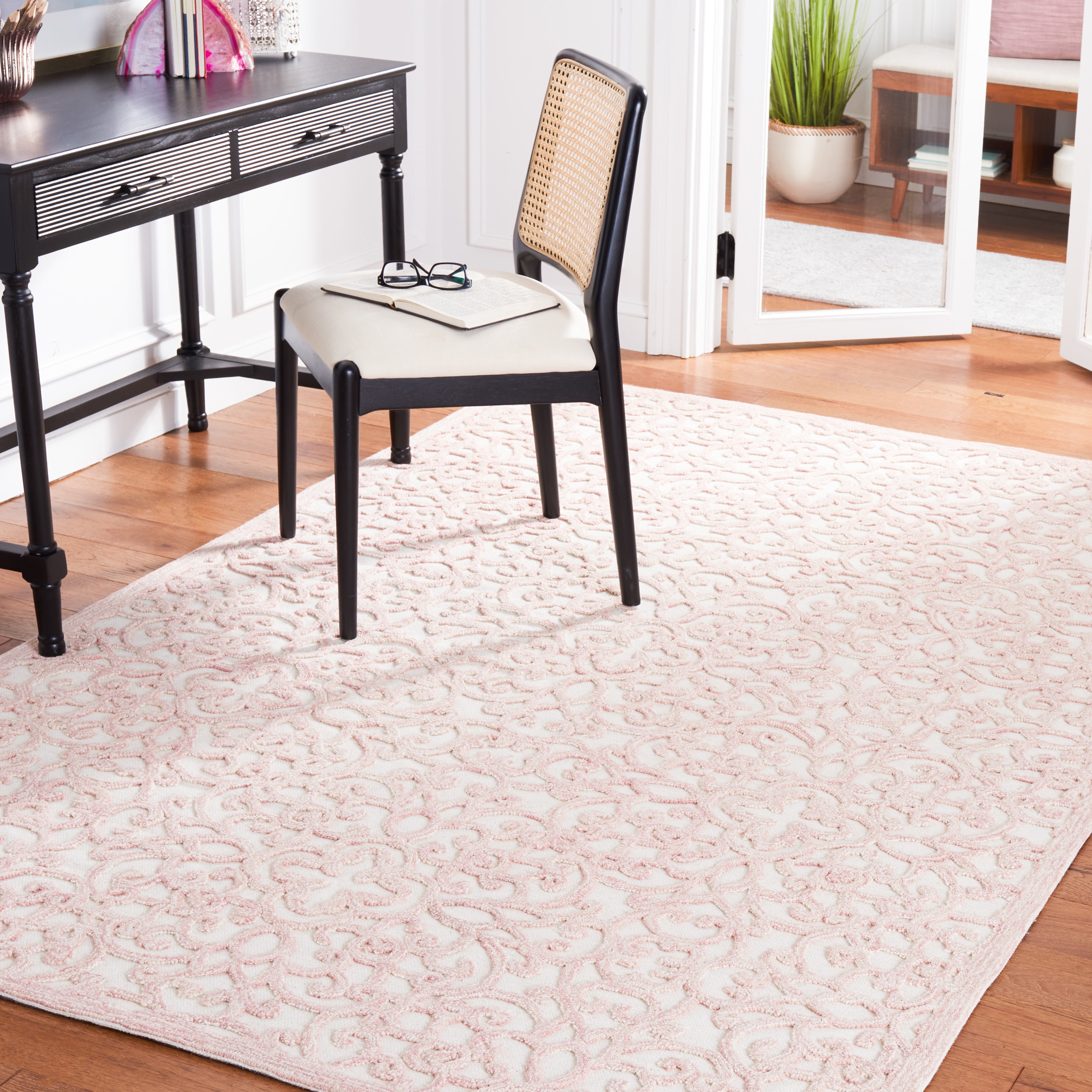 SAFAVIEH Trace Bryan Geometric Area Rug, Ivory/Pink, 8' x 10'