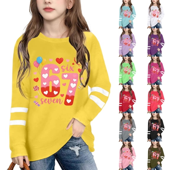 67 Days of School Girls Long Sleeve Shirts Basic Winter 67 Graphic Crewneck Fall Winter Layering Tops T Shirts Kids