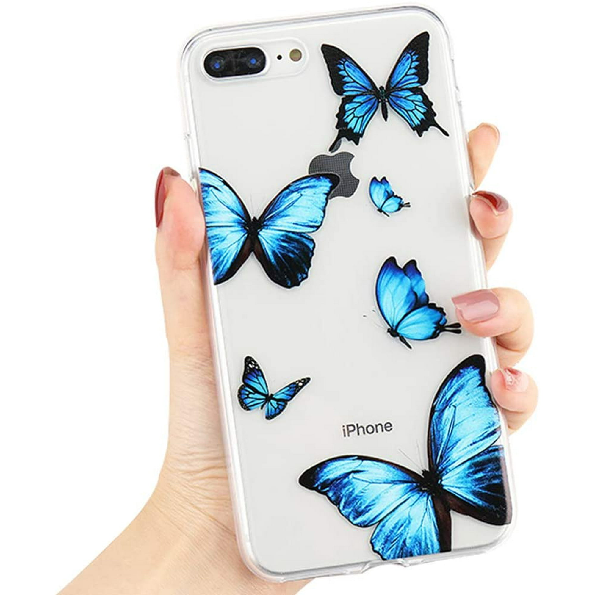 Girly Case For Iphone 6 Plus Iphone 6s Plus Case Cute Blue Butterfly Pattern Design Crystal Clear Girls Women Soft Tpu Rubber Shockproof Anti Scratch Protective Cover For Iphone 6 Plus 6s Plus