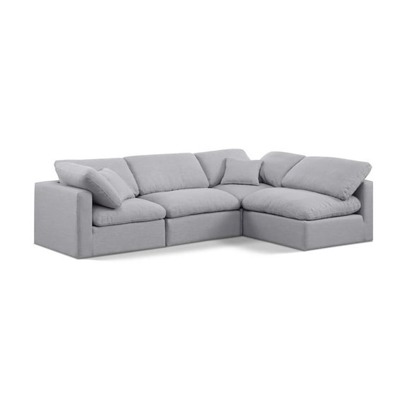 Meridian Furniture Indulge 129" Linen Fabric L-Shaped Modular Sectional in Gray