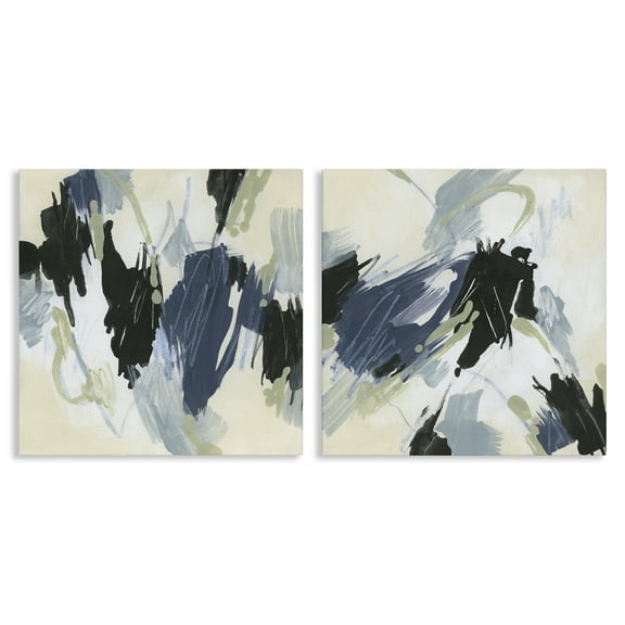 Stupell Industries Muted Blue Green Abstract Patches Abstract Painting Wrapped Canvas Art Print Wall Art, 17 x 17, Set of 2