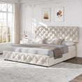 thumbnail image 2 of Queen platform marco de cama con 4 cajón almacenamiento, adjustable cabecero, pu leather tufted upholstery, no necesita colchón base, noise-free wood slat support, 2 of 7