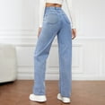 thumbnail image 5 of Women Fashion Solid Loose Jean Pants for Women with Holes Button Pant Pocket Washed on Denim Polished Waist Ripped Jeans Classic Denim Trousers, 5 of 8
