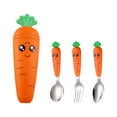 thumbnail image 2 of Teissuly Toddler Utensils, 3PC Travel Cutlery Set, Kids Spoon, Fork, Scraper Self-Feeding, Carrot Child Flatware Sets, Stainless Steel Baby Silverware, Complementary Food Weaning, Home And School Use, 2 of 9
