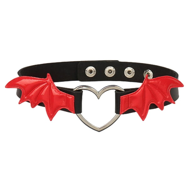 Gargantilla Collar Yinane Punk Cadena de Clavícula Amor Corazón Gargantilla Gótica Punk Steampunk Cuero PU negro rojo