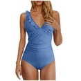 thumbnail image 1 of Women's Plus Size Swimsuits, Swimsuits for Women Bandeau Ruched Ruffle Bathing Suits One Piece Deep V Neck Slimming Swimwear Monokini S-2XL Quick Dry Bathing Suits Woman Clearance, 1 of 4