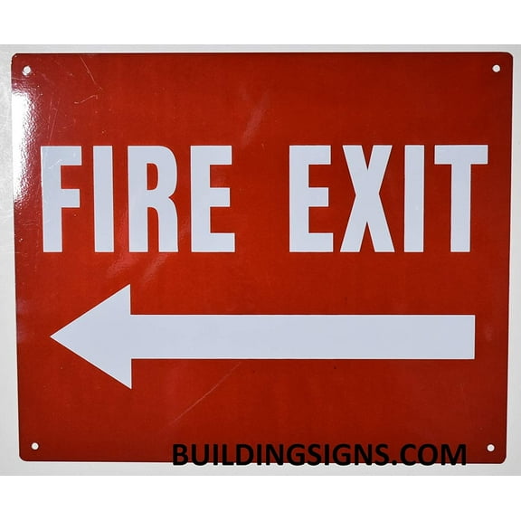 FIRE EXIT Arrow Left Sign (Reflective !!,Aluminium, RED Background, 10X12 inch)(ref-2022-4)