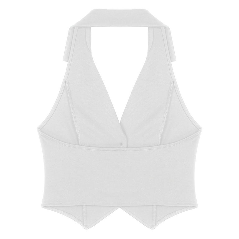 ELESOL White Crop Top Basic Sleeveless Vest Crop Top Lettuce Trim White XS  at  Women's Clothing store