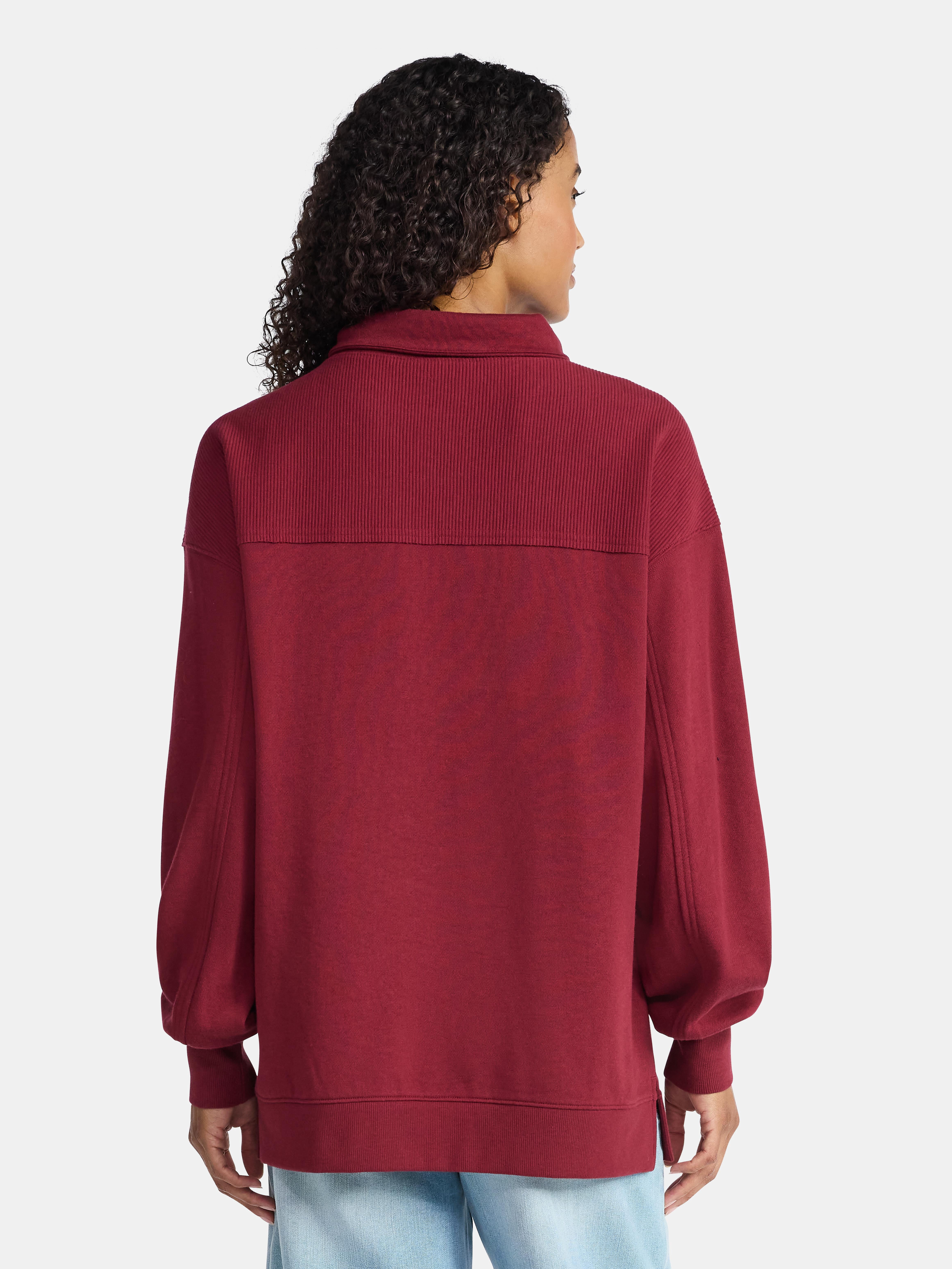Time and Tru Women's Ottoman Ribbed Pullover Top with Long Sleeves, Size XS-XXXL