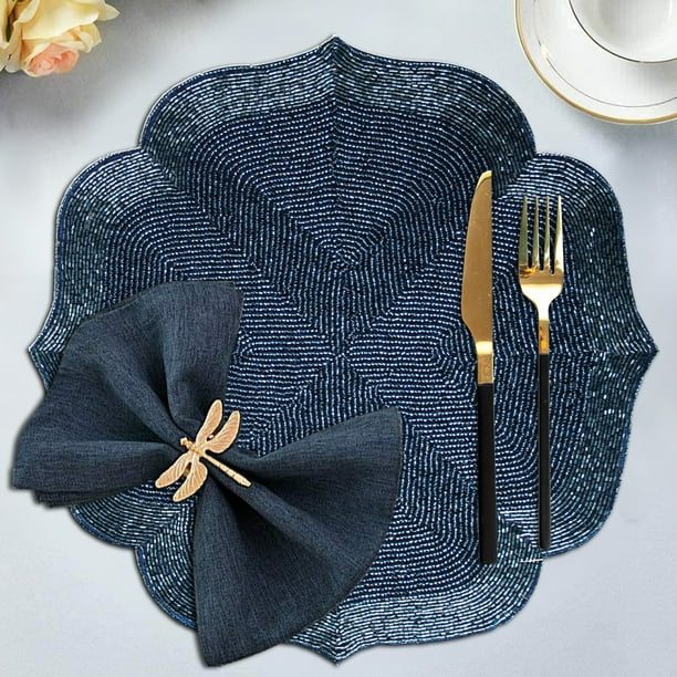 Blue Beaded Placemats Set of 2 for Dining Coffee Table Scratch Heat
