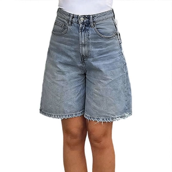 Women Baggy Bermuda Jean Shorts High Waisted Wide Leg Raw Hem Denim Shorts Summer Casual Y2k Jorts