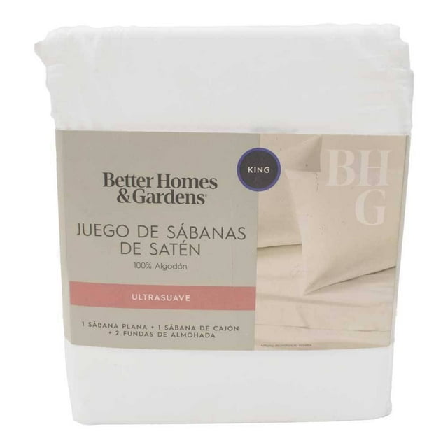 Juego de Sábanas Better Homes & Gardens 4 Piezas Tamaño King Diseño Liso Blanco