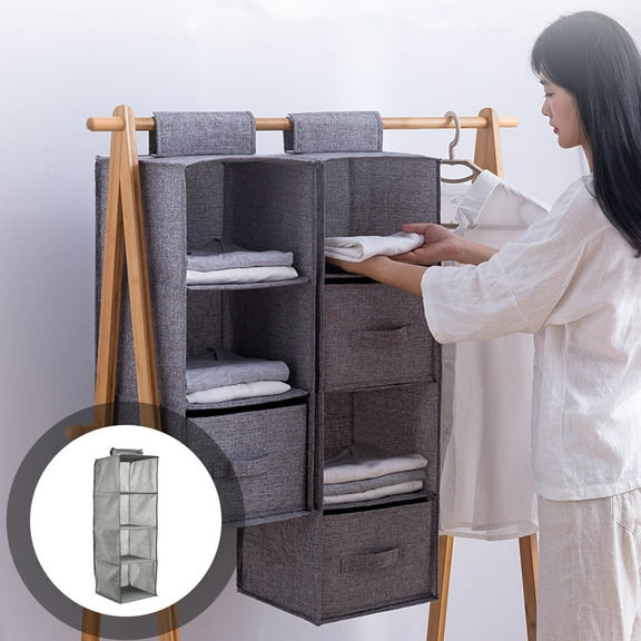 WHAMVOX Grey Cotton Linen Closet Organizer with 4 Layers for Home Use Foldable and Storage Solution