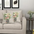 thumbnail image 6 of Floral Leaf Pillow Covers 16x16 Inch Pink Flower Leaves Buffalo Plaid Vase Decorative Pillow Cases Spring Summer Seasonal Square Cushion Covers Farmhouse Home Decor For Porch Couch Outdoor Set of 2, 6 of 6
