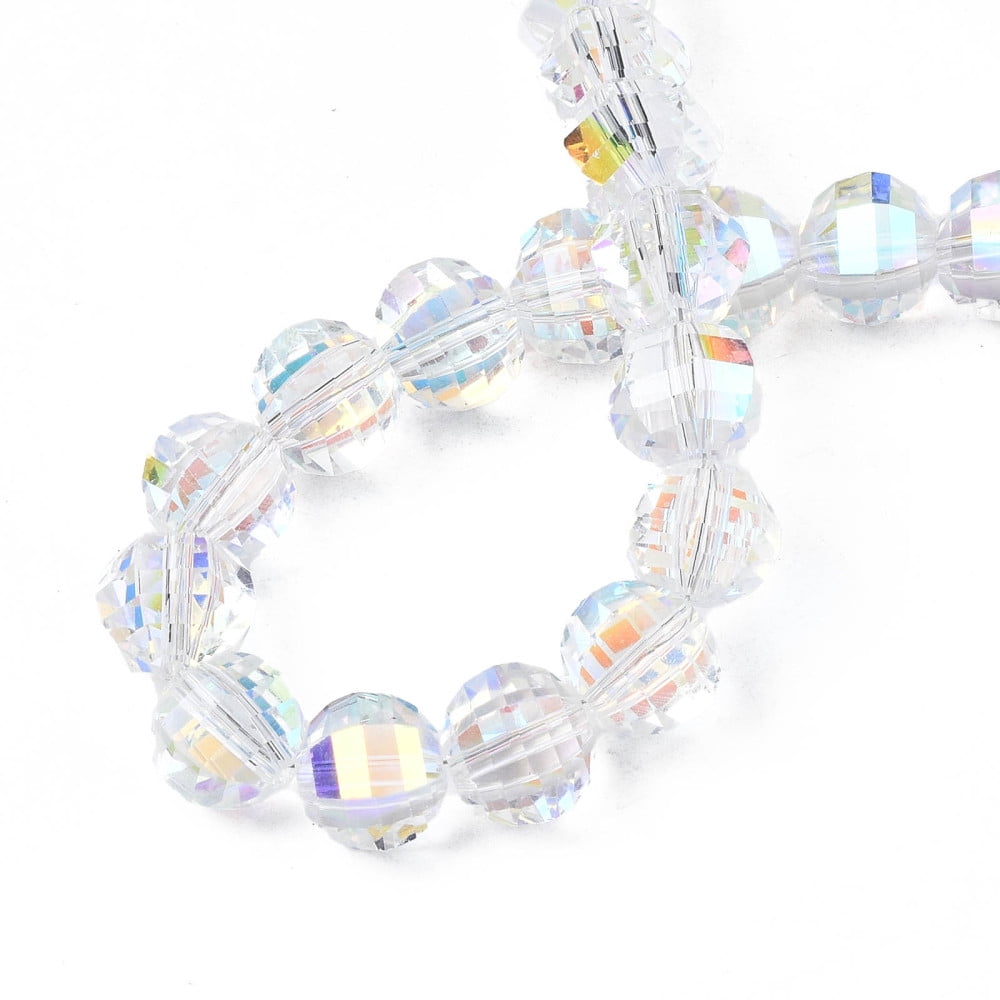 Electroplate Transparent Glass Beads Strands AB color Plated Faceted Round Clear AB 9.5x8.5mm Hole: 1.5mm 65~70pcs/strand 22.05 inch~23.62 inch(56~60cm)